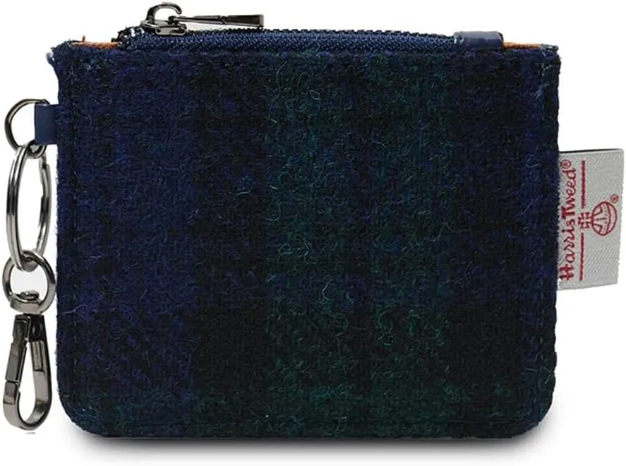 Islander The Card Zip Wallet Microfibre Leather and Harris Tweed (Blackwatch Tartan)