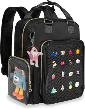Ita Backpack Pin Display Bag with Inserts for Pins, Cute Ita Bag for Anime Cosplay and Concert, Black (Patent Design)