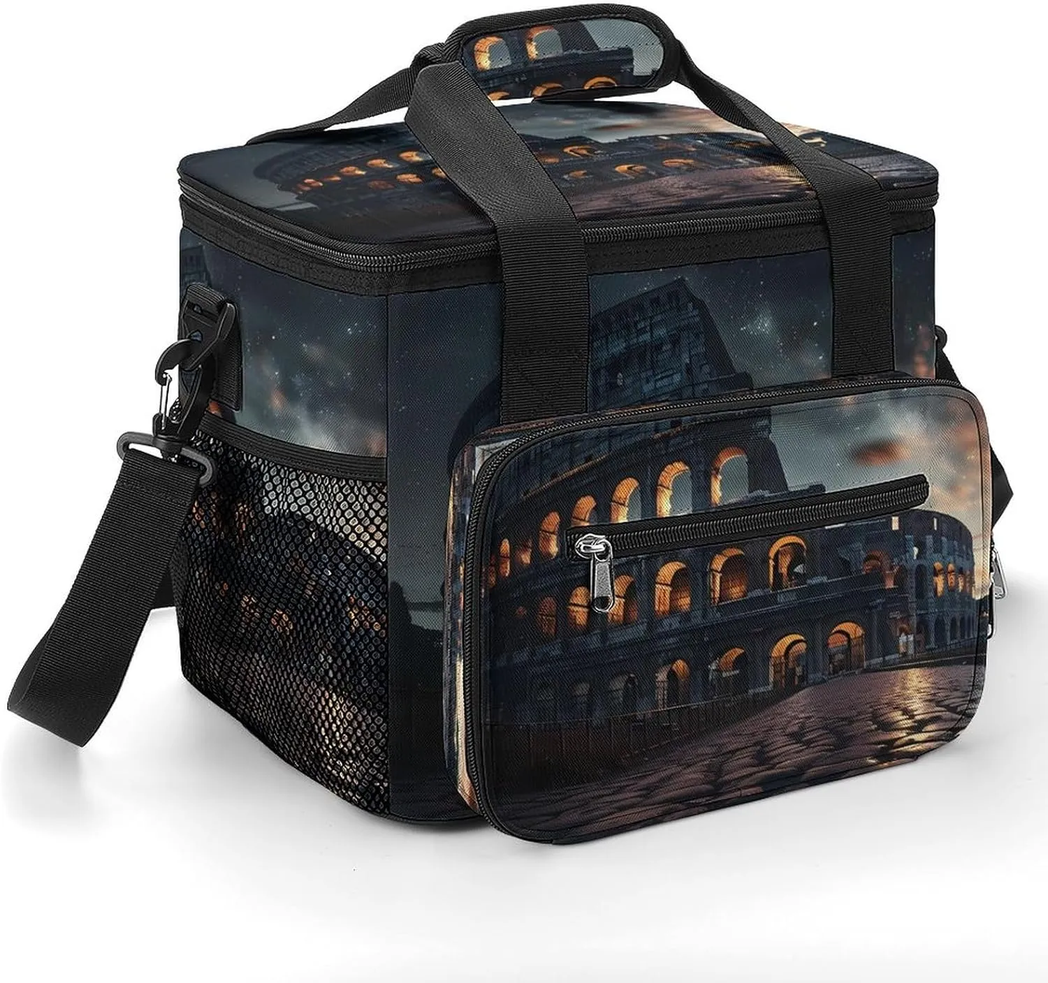 Italy Ancient Roman Landmarks Night Cooler Bag Large Lunch Bag Car Cooler Insulated Thermal Bag Cooler Tote Bag for Travel Picnic Beach