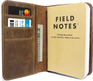 Jack's Point Leather Field Notes Cover for Memo - Pocket Sized Notebook, fits 3.5” x 5.5” Notebooks, Hand Stitched Brown Real Top Grain Leather, Multiple Pockets for Extra Functionality