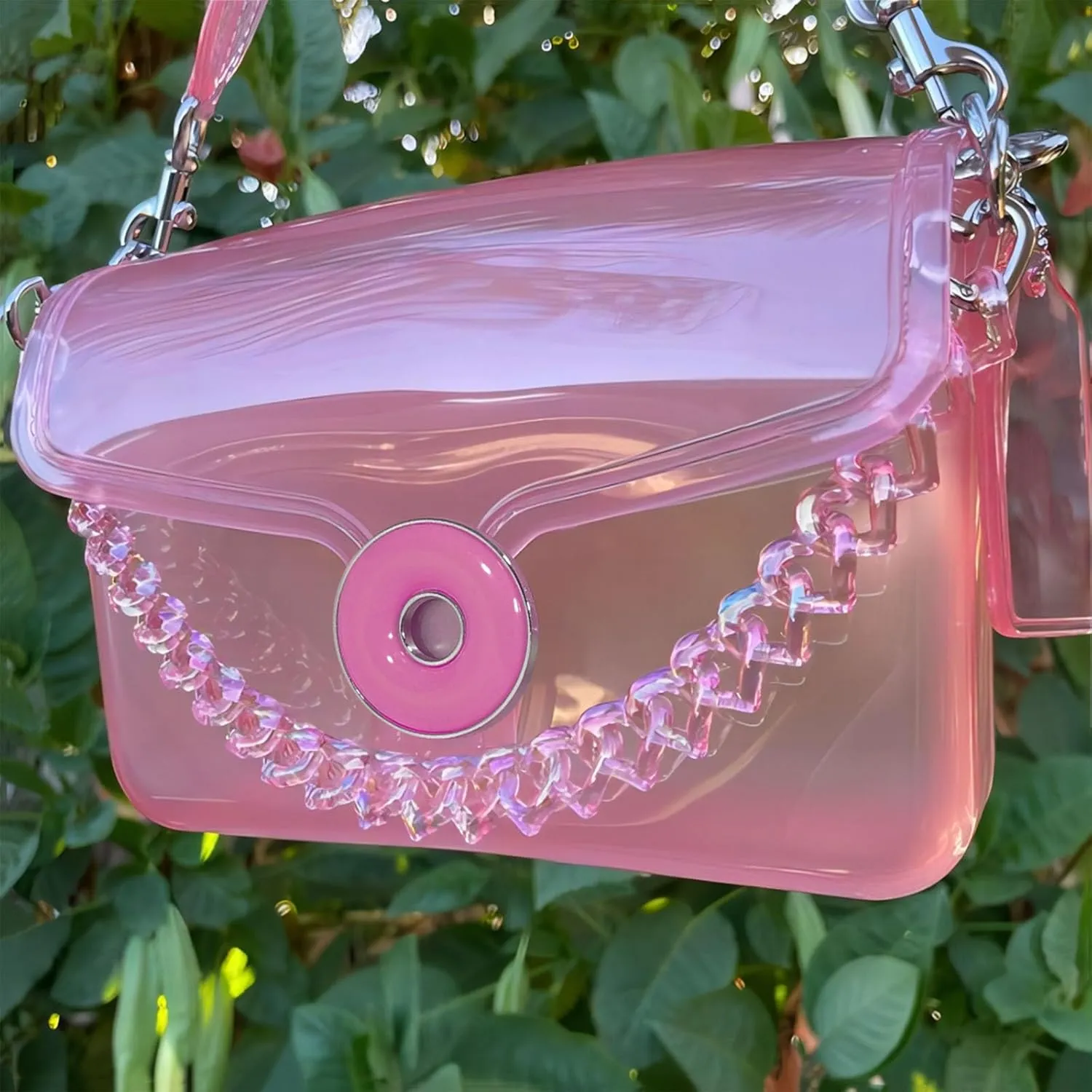 Jelly Tabby Bag - Clear Crossbody Bag for Women with Chain Vintage-Inspired Convertible Wristlet and Shoulder Bag