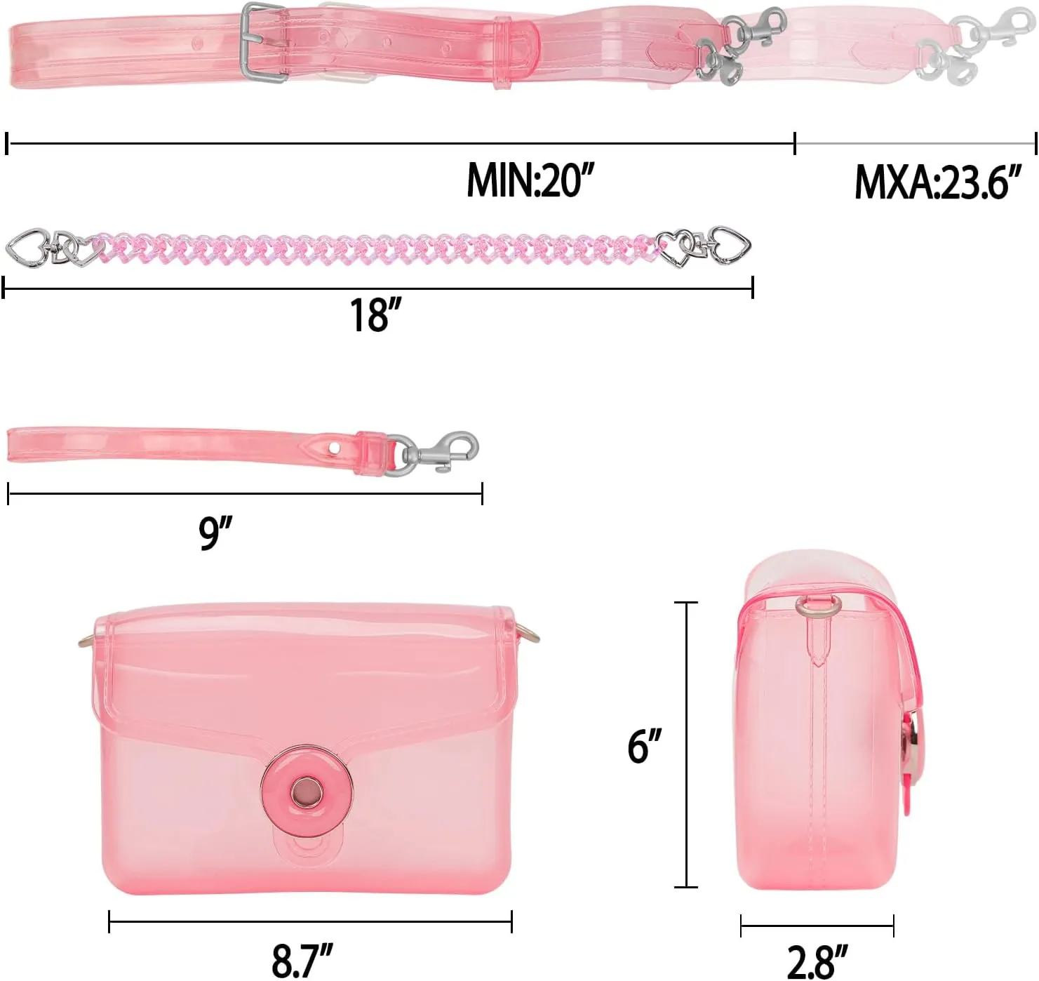 Jelly Tabby Bag - Clear Crossbody Bag for Women with Chain Vintage-Inspired Convertible Wristlet and Shoulder Bag