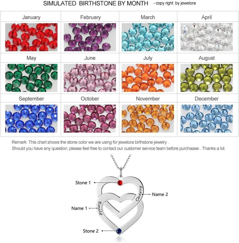 JewelOra Personalized Names Necklace Couple Promise Created Birthstone Heart Pendant Necklace for Women