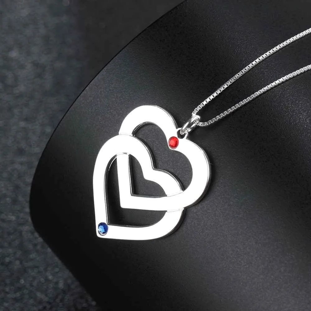 JewelOra Personalized Names Necklace Couple Promise Created Birthstone Heart Pendant Necklace for Women