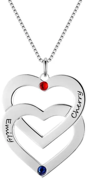 JewelOra Personalized Names Necklace Couple Promise Created Birthstone Heart Pendant Necklace for Women