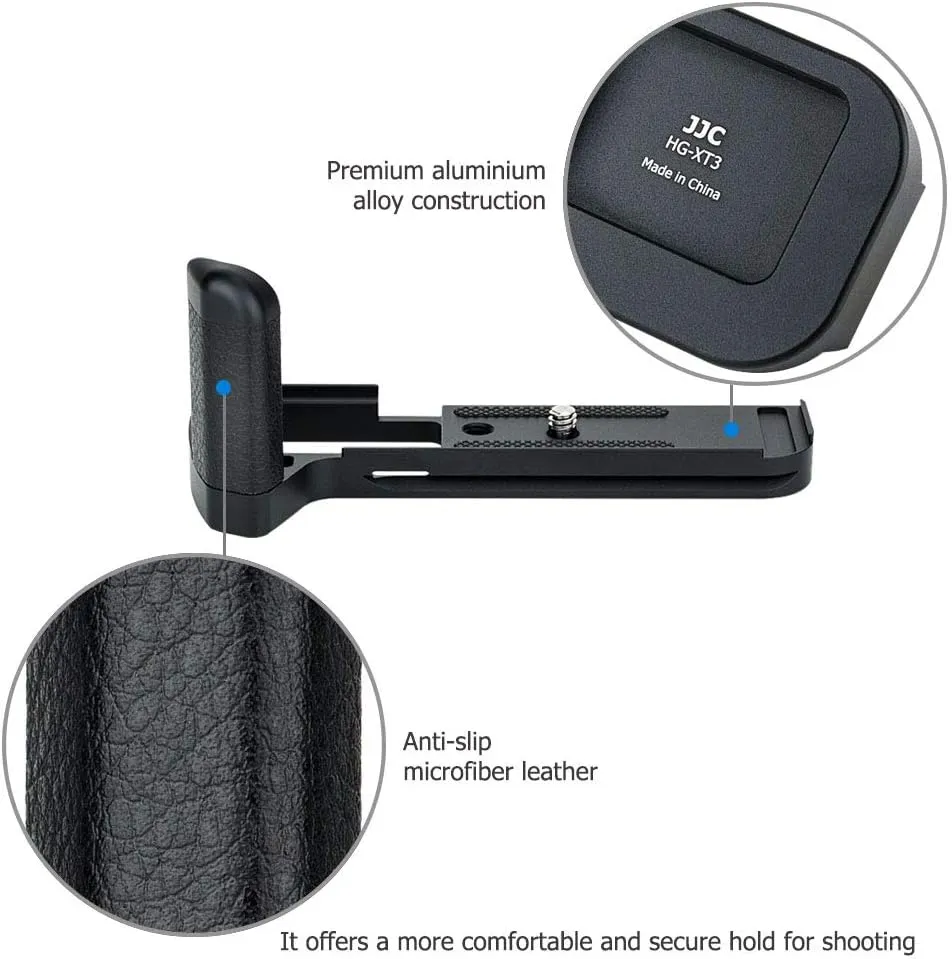 JJC Metal Hand Grip L Bracket Holder for Fujifilm Fuji X-T3 XT3 X-T2 XT2 Camera, Arca Swiss Type Quick Release Plate, Replaces Fujifilm MHG-XT3 MHG-XT2 Handgrip (Not Compatible with X-T4 XT4)