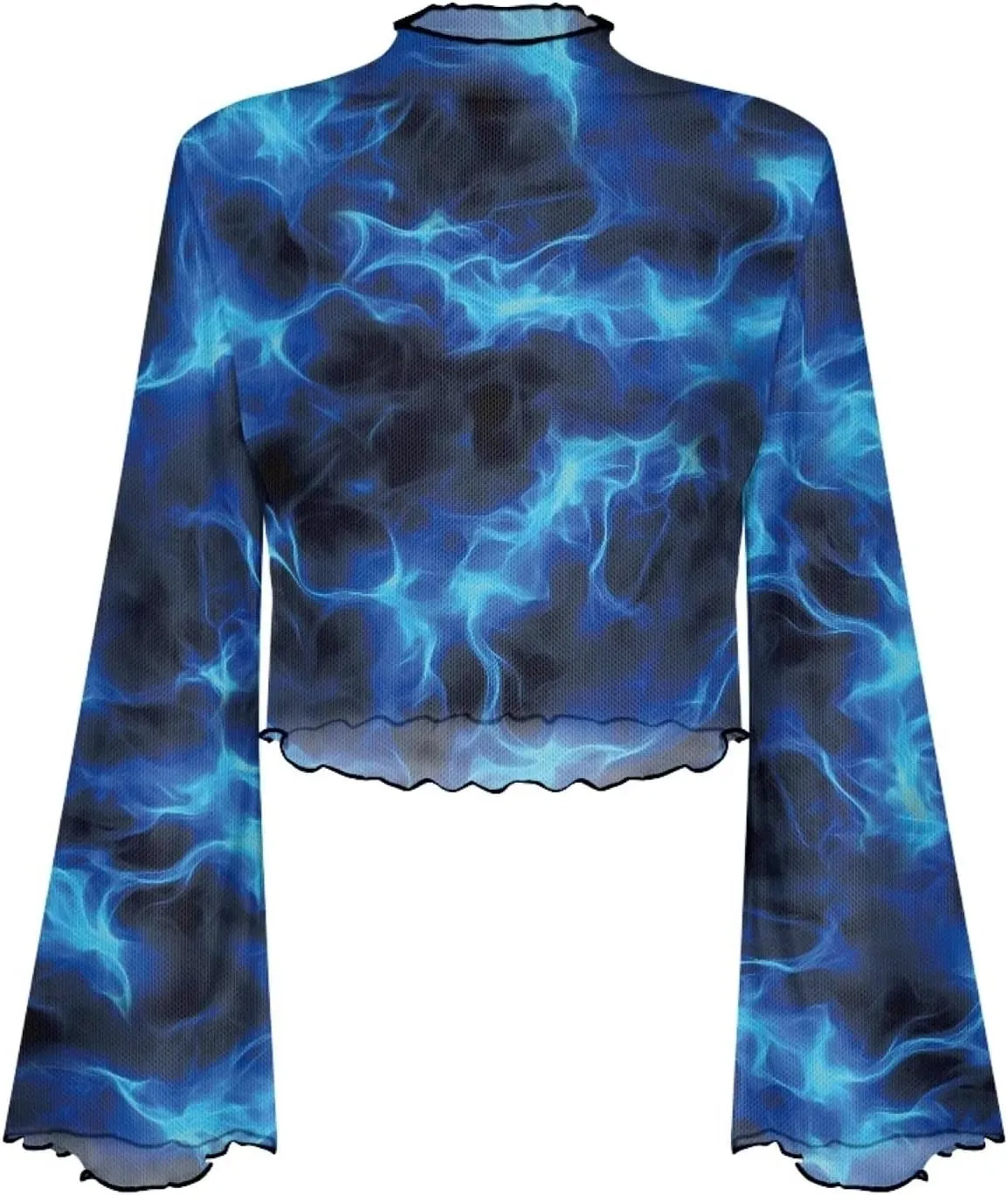 Jndtueit 70s Womens Bell Sleeve Top Floral Tops for Women Mock Neck Flare Tops Sheer Mesh Long Sleeve Top Ruffle Shirts