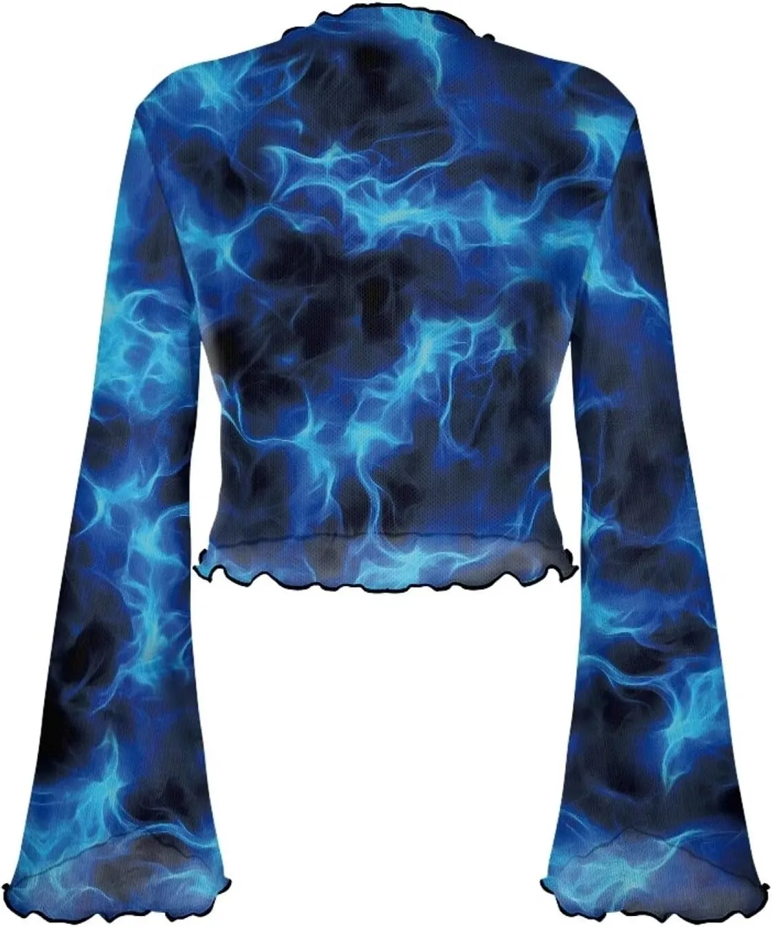 Jndtueit 70s Womens Bell Sleeve Top Floral Tops for Women Mock Neck Flare Tops Sheer Mesh Long Sleeve Top Ruffle Shirts