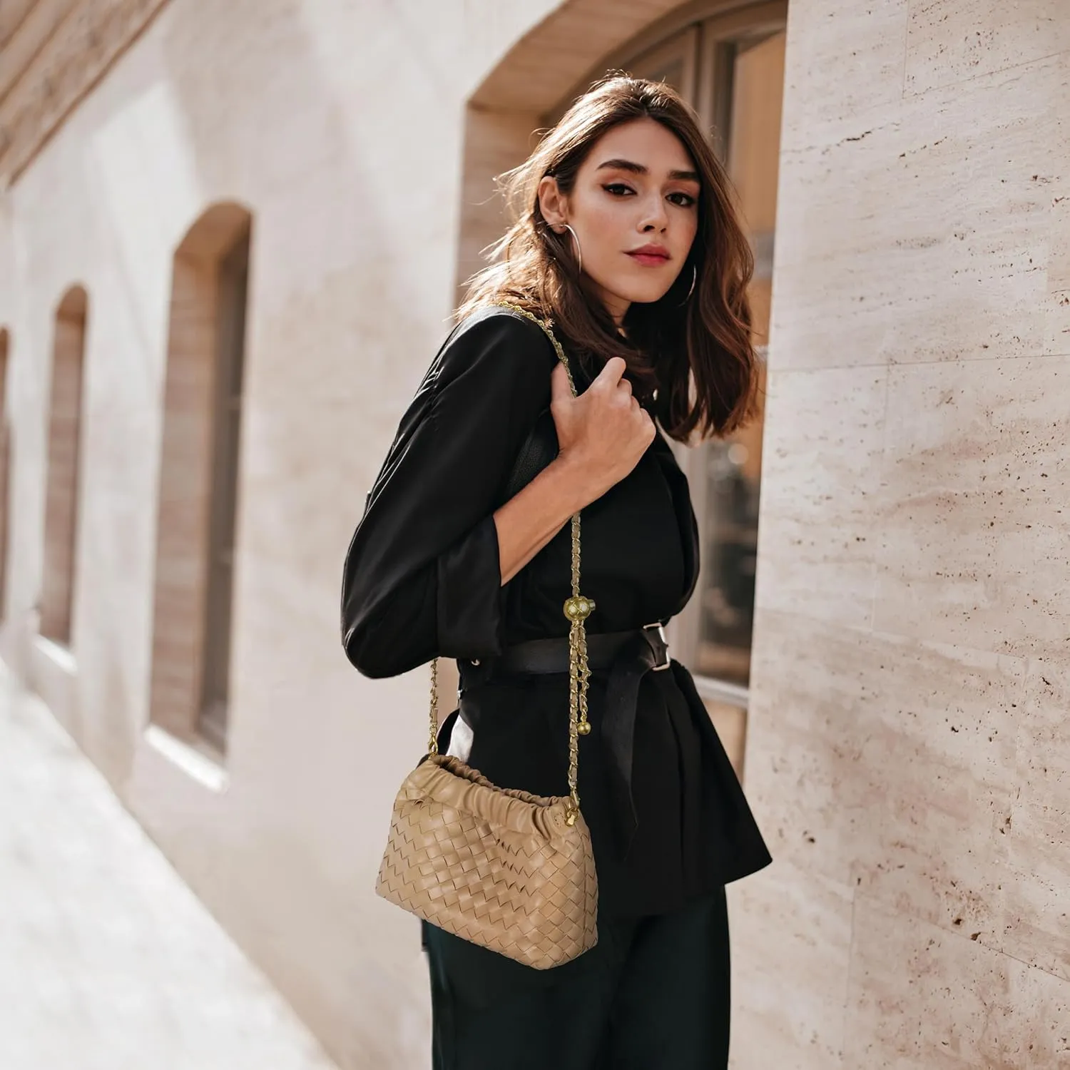 Joryin Woven Women's Crossbody Bag & Evening Purse, Trendy Dumpling Clutch & Hobo Cloud Shoulder Bag Trendy Dumpling Clutch