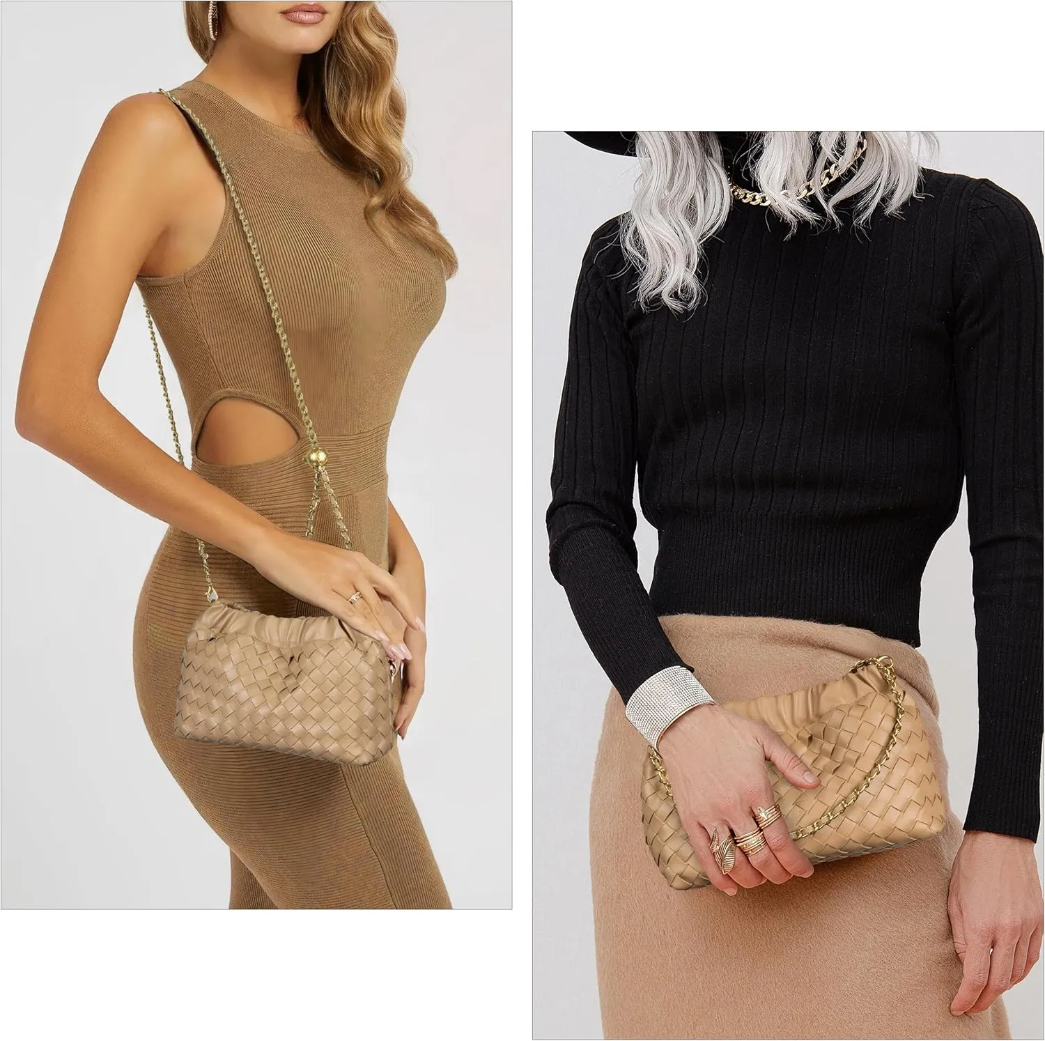 Joryin Woven Women's Crossbody Bag & Evening Purse, Trendy Dumpling Clutch & Hobo Cloud Shoulder Bag Trendy Dumpling Clutch