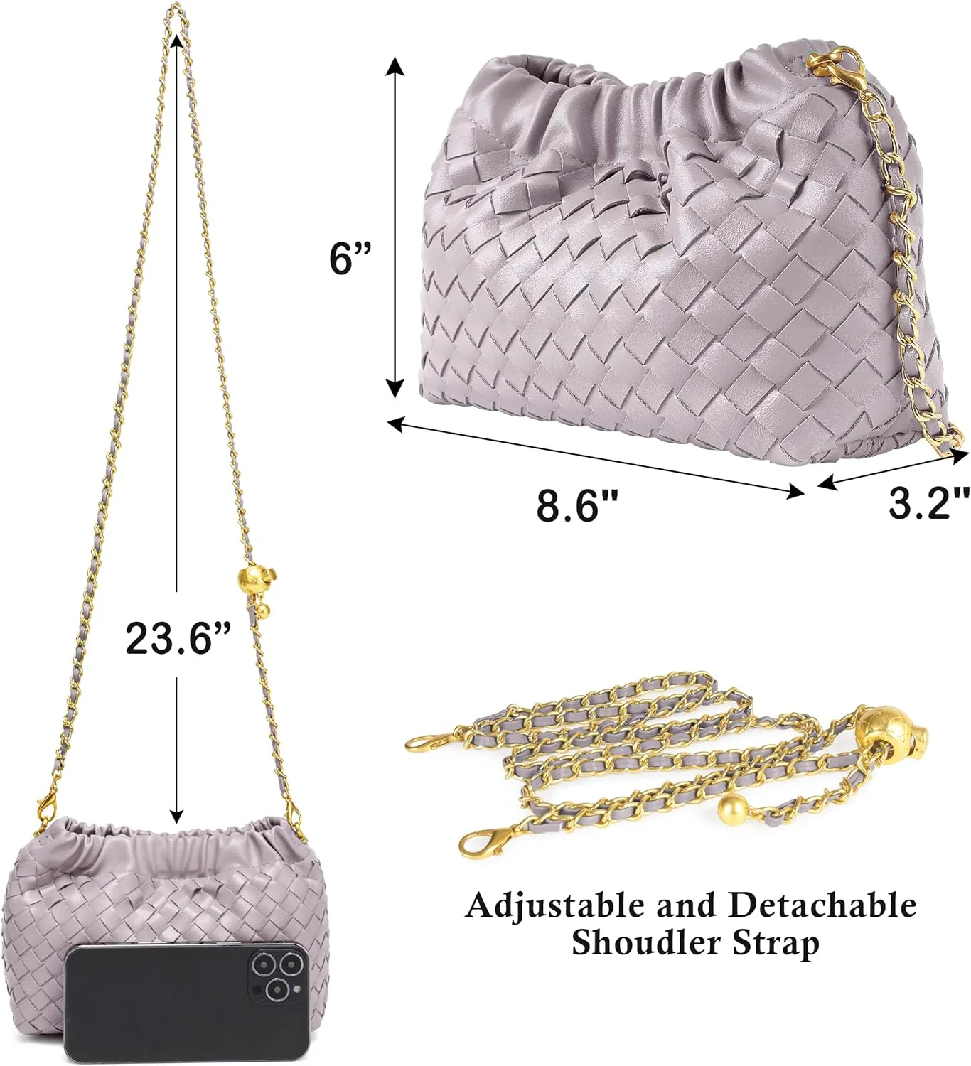 Joryin Woven Women's Crossbody Bag & Evening Purse, Trendy Dumpling Clutch & Hobo Cloud Shoulder Bag Trendy Dumpling Clutch