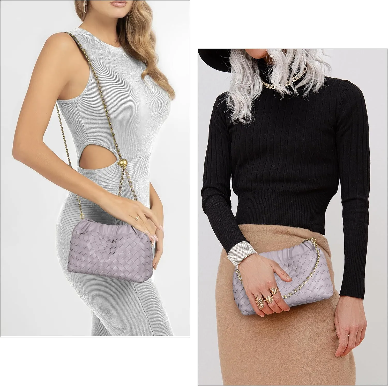 Joryin Woven Women's Crossbody Bag & Evening Purse, Trendy Dumpling Clutch & Hobo Cloud Shoulder Bag Trendy Dumpling Clutch