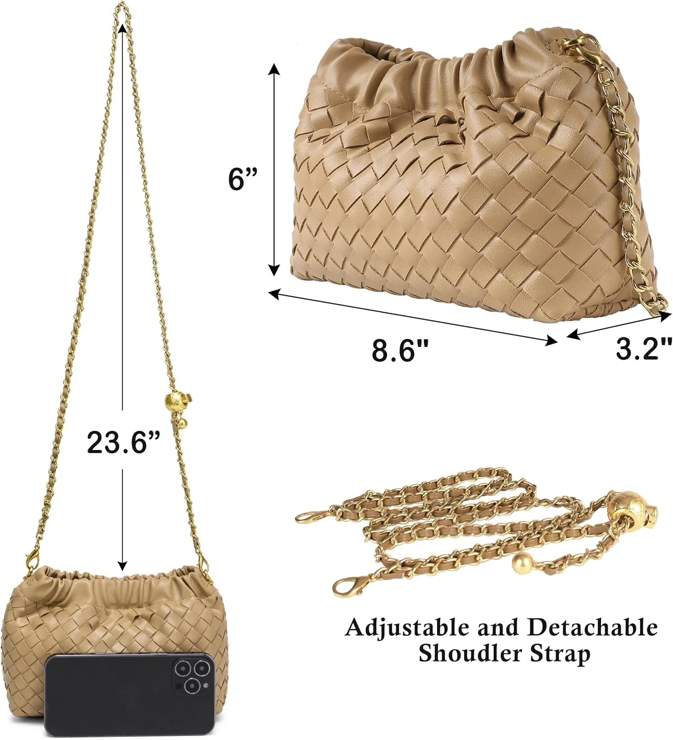 Joryin Woven Women's Crossbody Bag & Evening Purse, Trendy Dumpling Clutch & Hobo Cloud Shoulder Bag Trendy Dumpling Clutch