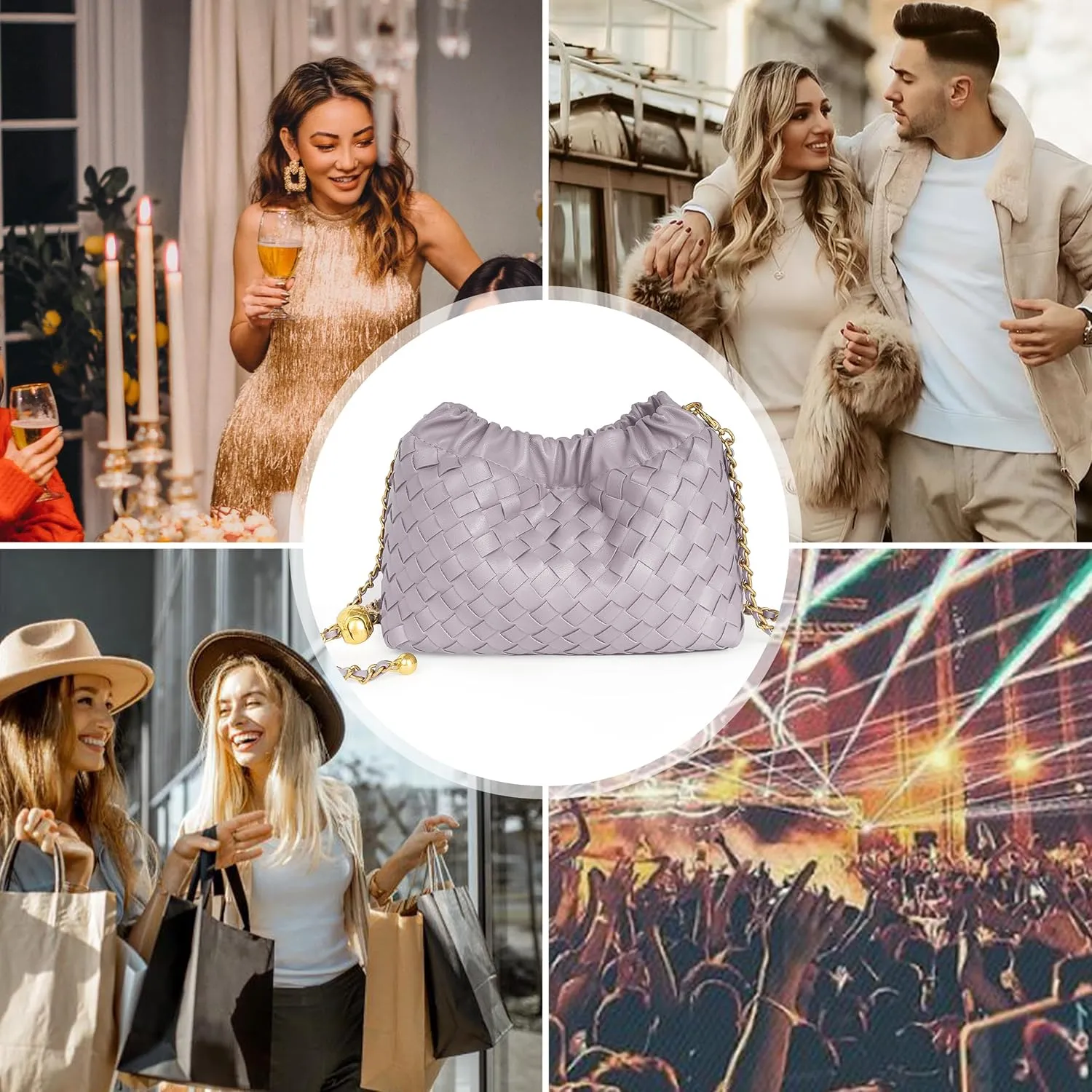 Joryin Woven Women's Crossbody Bag & Evening Purse, Trendy Dumpling Clutch & Hobo Cloud Shoulder Bag Trendy Dumpling Clutch