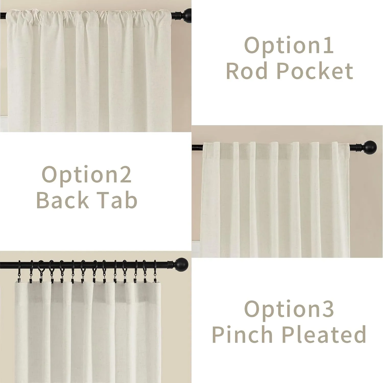Joydeco Linen Curtains 96 inch Length 2 Panel Set,Light Filtering Curtain for Living Room Bedroom Curtains 52 inch Wide Drapes with Rod Pocket Back Tab Farmhouse Curtain (96" Lx52 W, Ivory on Linen)