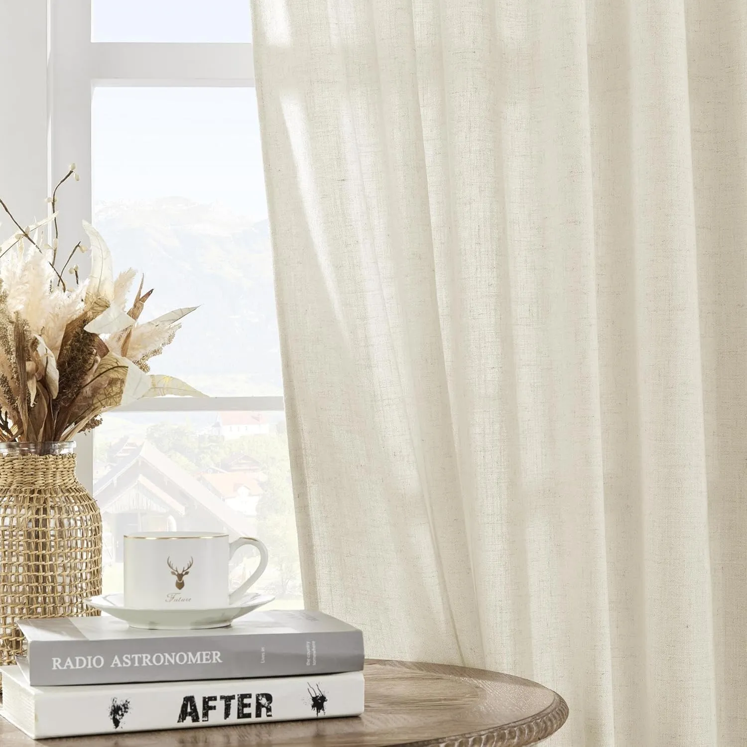 Joydeco Linen Curtains 96 inch Length 2 Panel Set,Light Filtering Curtain for Living Room Bedroom Curtains 52 inch Wide Drapes with Rod Pocket Back Tab Farmhouse Curtain (96" Lx52 W, Ivory on Linen)