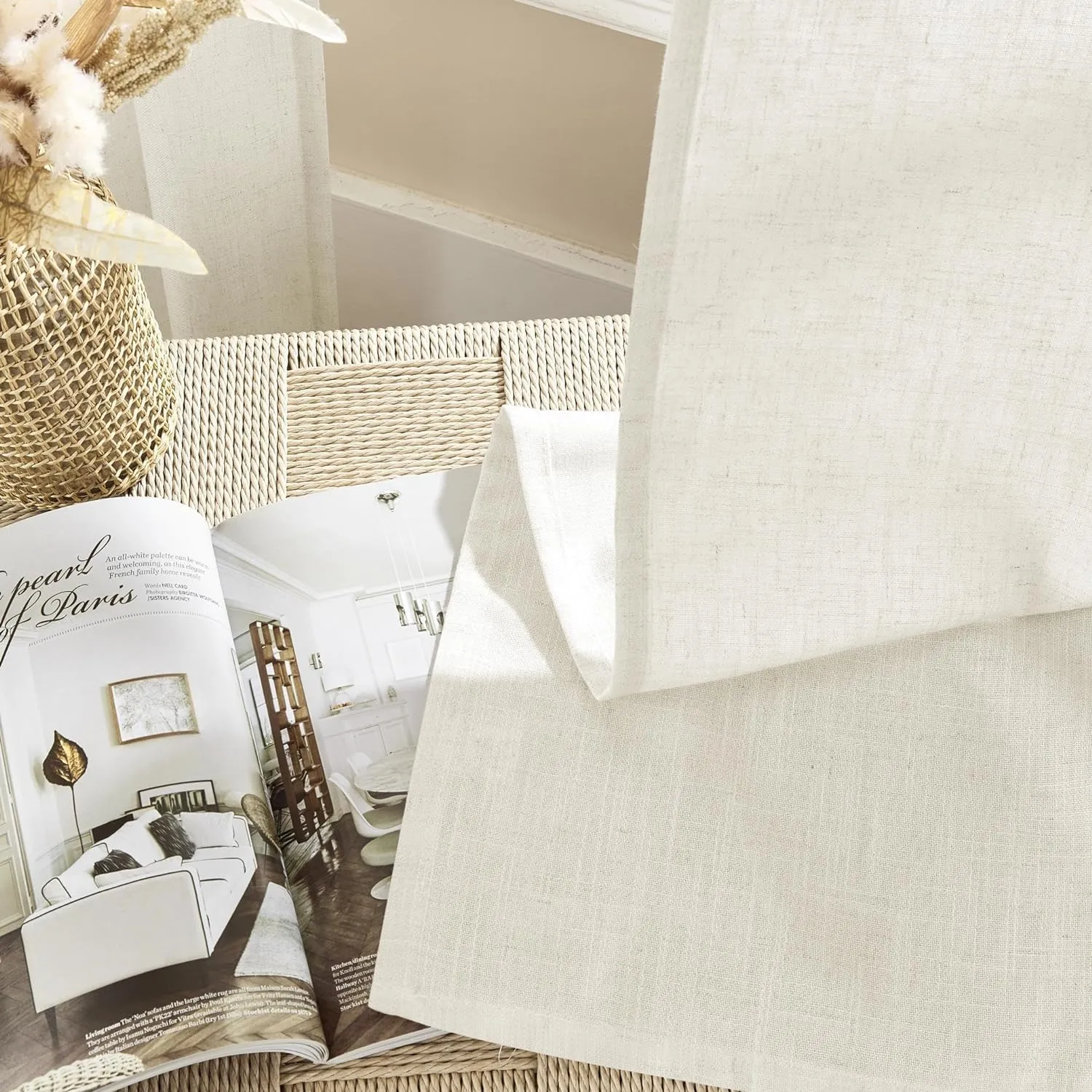 Joydeco Linen Curtains 96 inch Length 2 Panel Set,Light Filtering Curtain for Living Room Bedroom Curtains 52 inch Wide Drapes with Rod Pocket Back Tab Farmhouse Curtain (96" Lx52 W, Ivory on Linen)