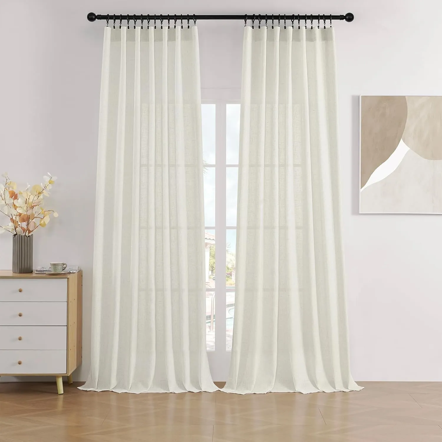 Joydeco Linen Curtains 96 inch Length 2 Panel Set,Light Filtering Curtain for Living Room Bedroom Curtains 52 inch Wide Drapes with Rod Pocket Back Tab Farmhouse Curtain (96" Lx52 W, Ivory on Linen)