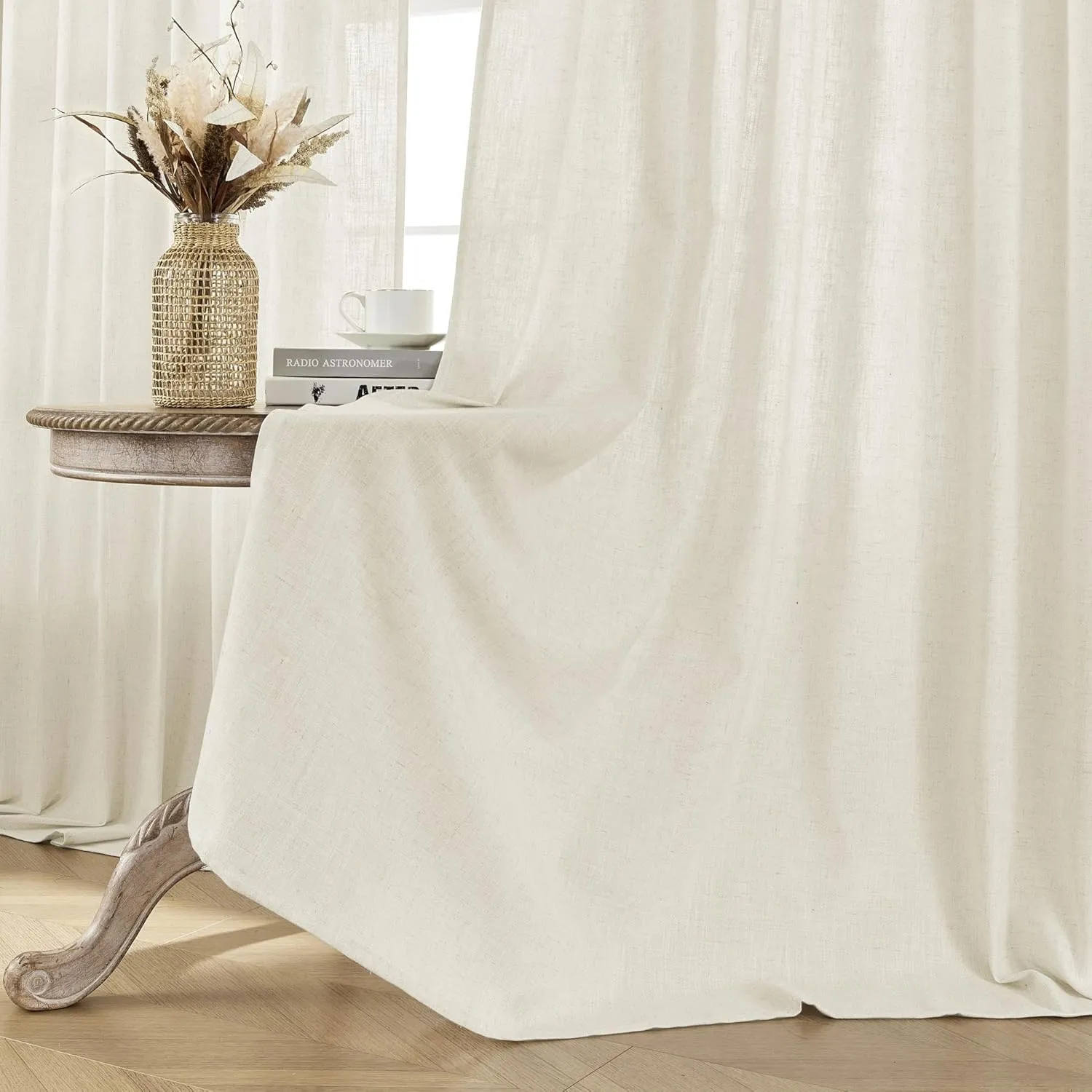 Joydeco Linen Curtains 96 inch Length 2 Panel Set,Light Filtering Curtain for Living Room Bedroom Curtains 52 inch Wide Drapes with Rod Pocket Back Tab Farmhouse Curtain (96" Lx52 W, Ivory on Linen)