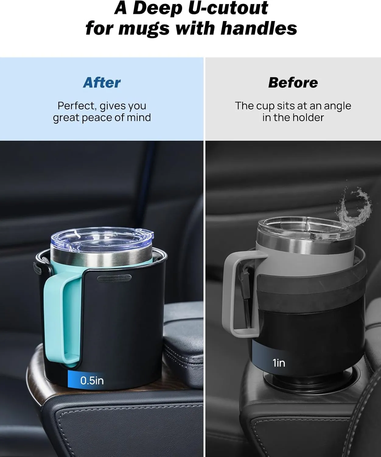 JOYTUTUS 2 Pack Car Cup Holder Expander with Offset Base, Fit for YETI, Hydro Flask, Cup Holder Expander for Car Hold 18-40 oz Bottles and Mugs, Other Bottles in 3.4"-3.8"