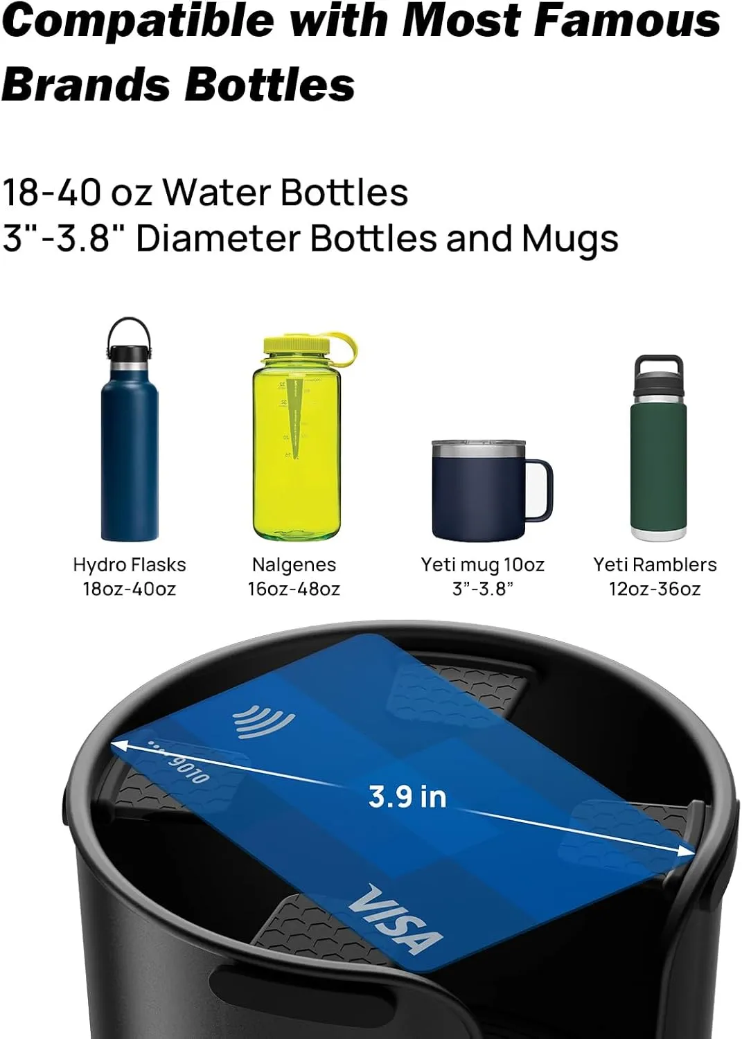 JOYTUTUS 2 Pack Car Cup Holder Expander with Offset Base, Fit for YETI, Hydro Flask, Cup Holder Expander for Car Hold 18-40 oz Bottles and Mugs, Other Bottles in 3.4"-3.8"