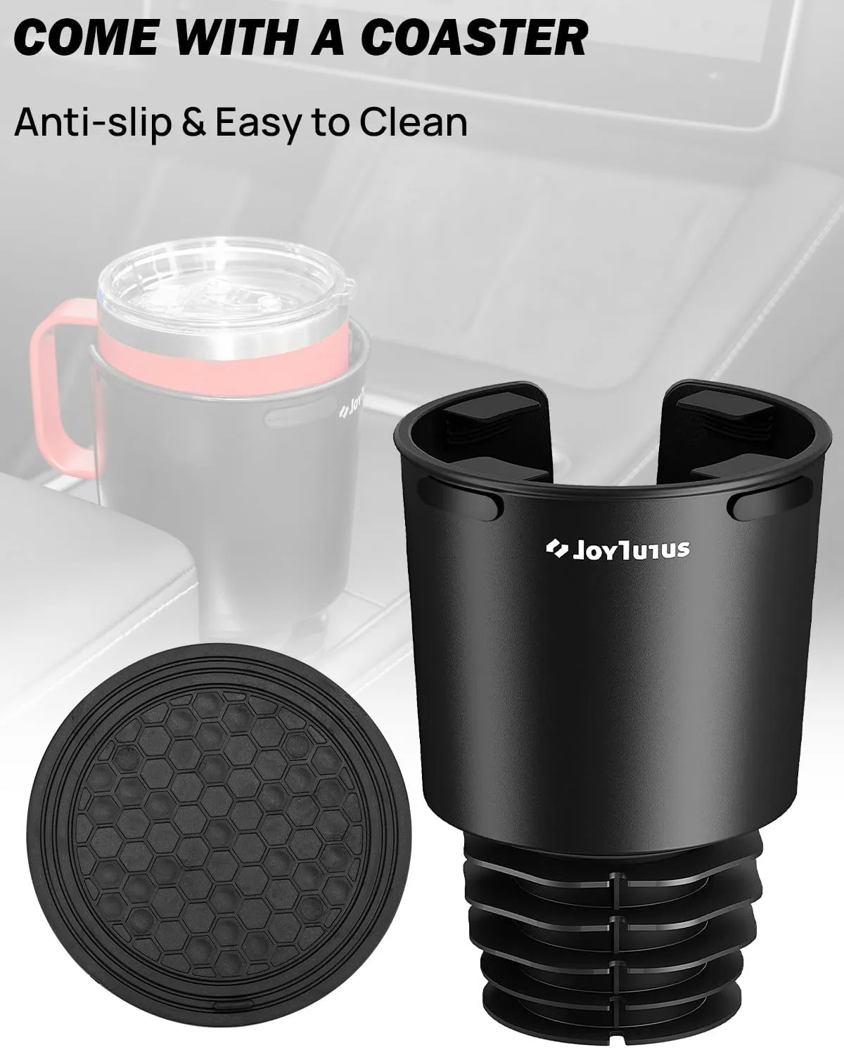 JOYTUTUS 2 Pack Car Cup Holder Expander with Offset Base, Fit for YETI, Hydro Flask, Cup Holder Expander for Car Hold 18-40 oz Bottles and Mugs, Other Bottles in 3.4"-3.8"