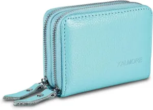 KALMORE Women's Leather RFID Secured Spacious Cute Zipper Card Wallet Small Purse