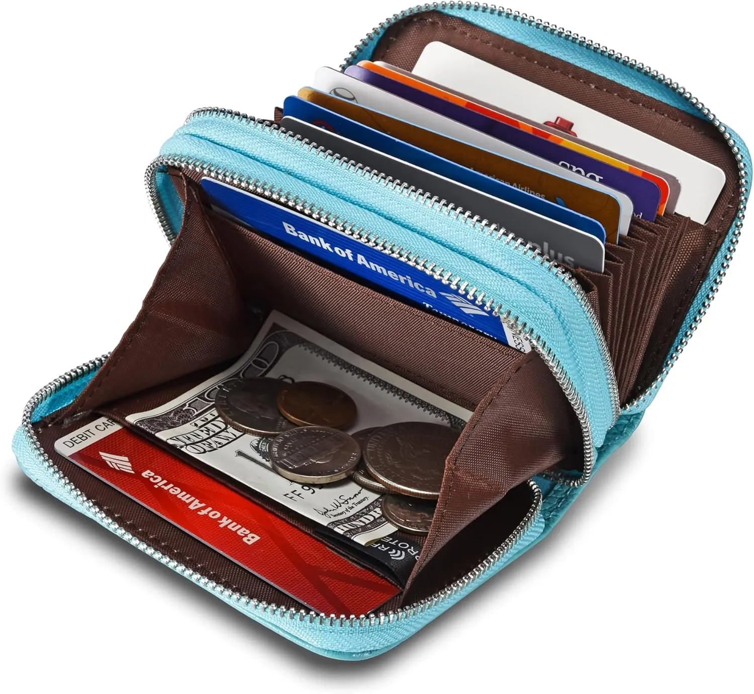 KALMORE Women's Leather RFID Secured Spacious Cute Zipper Card Wallet Small Purse