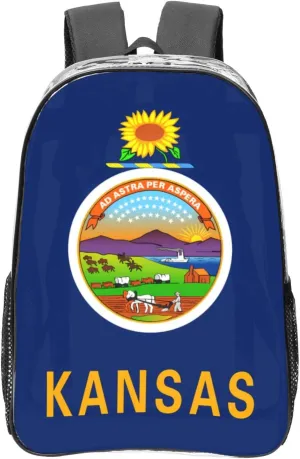 Kansas State Flag Transparent Backpack-16-Inch Pvc Clear Backpack With Side Pockets,Black