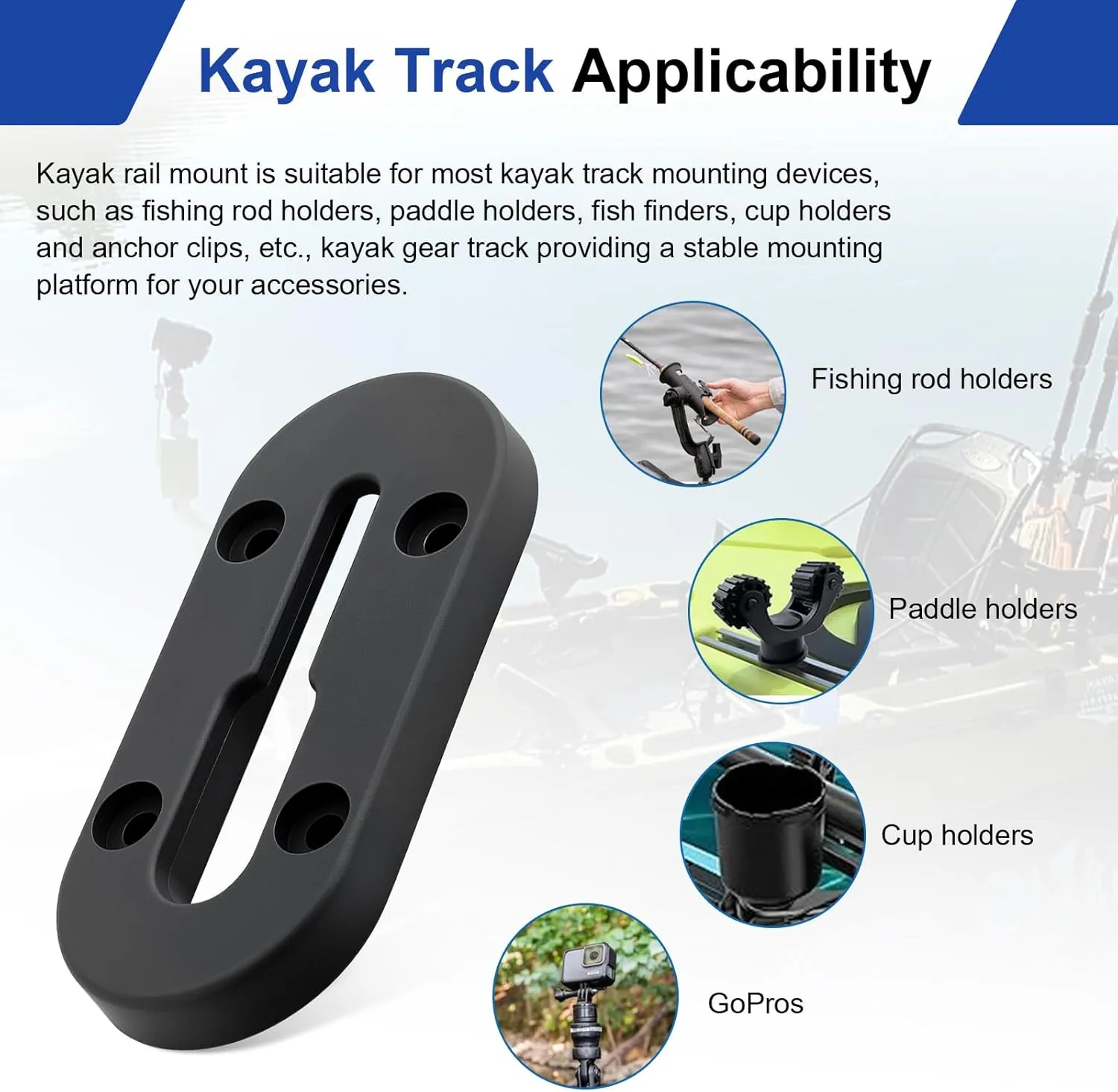 Kayak Track Mount, Kayak Rail Track Mount, Kayak Gear Track Accessories, Kayak Low Profile Track for Fishing Rod Holder, Cup Holder, Paddle Holders, Anchor Cleats (4 in, 4 Holes, 4 Pieces)