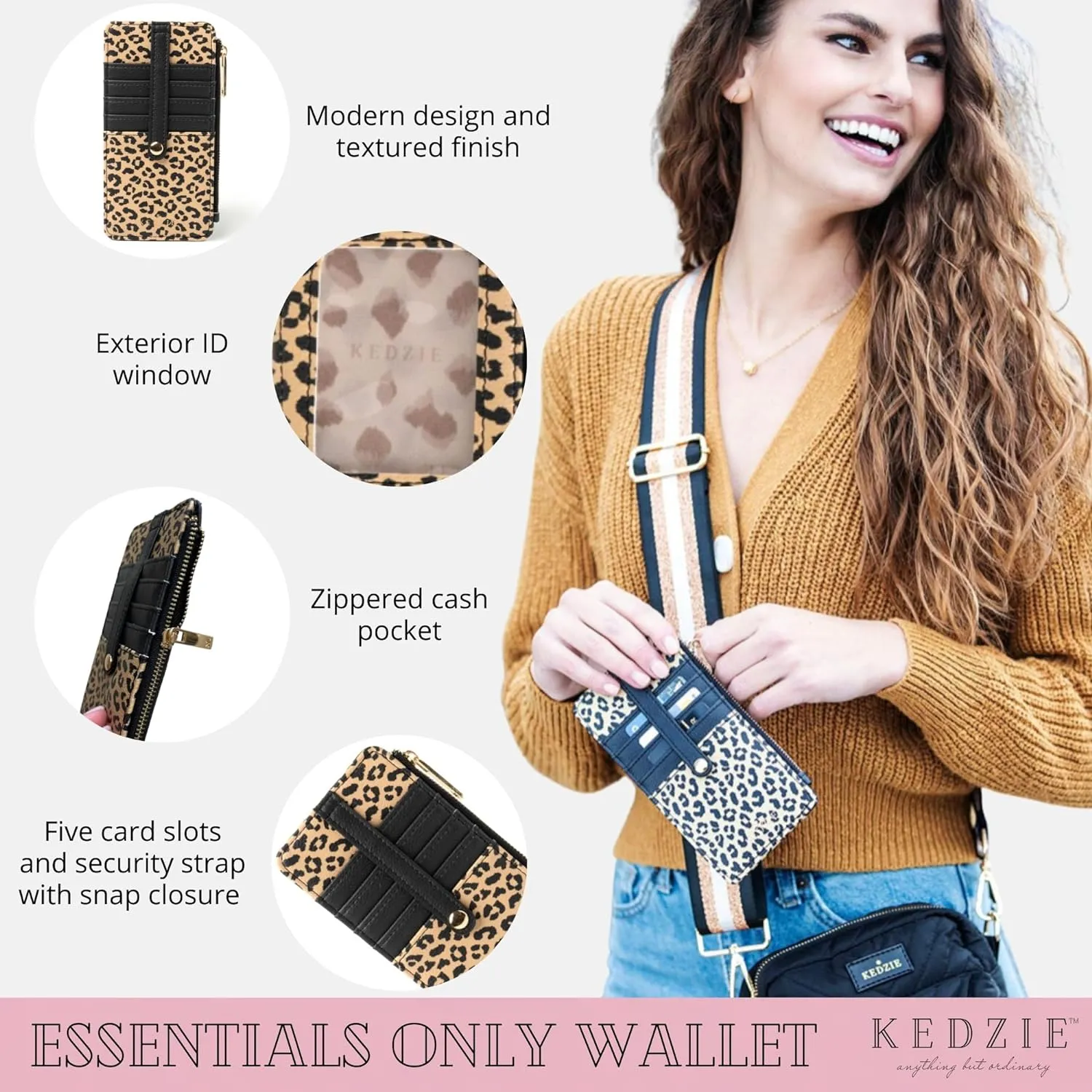 KEDZIE Essentials Only Women's Zippered Wallet in Vegan Leather Small Card Holder Wallet Exterior ID Window - Teal V2