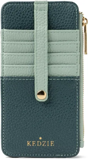 KEDZIE Essentials Only Women's Zippered Wallet in Vegan Leather Small Card Holder Wallet Exterior ID Window - Teal V2