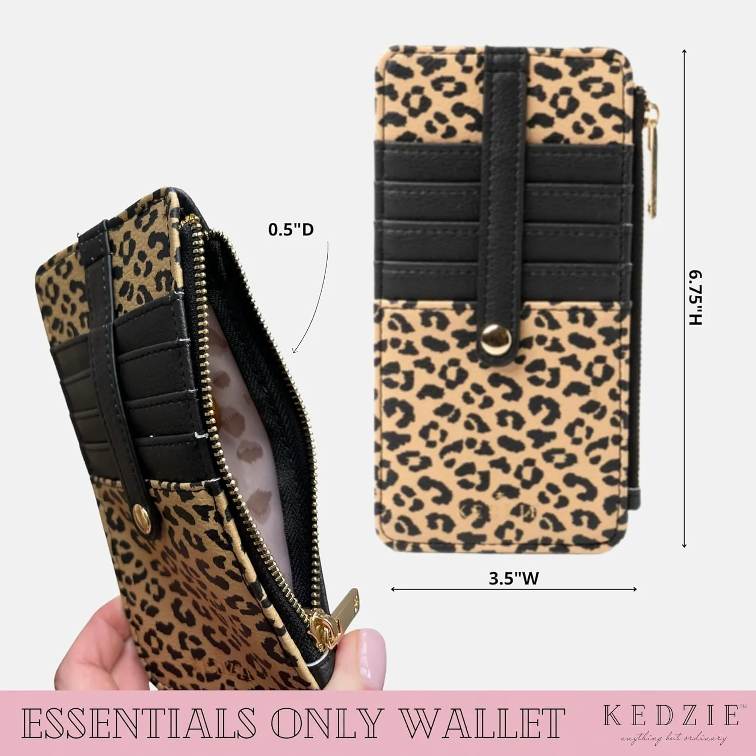 KEDZIE Essentials Only Women's Zippered Wallet in Vegan Leather Small Card Holder Wallet Exterior ID Window - Teal V2