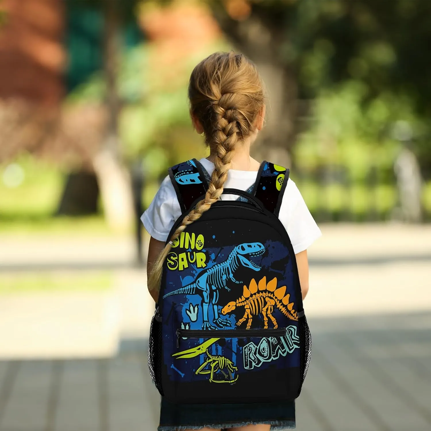 Kids Backpack for Teens Girls Boys, Dinosaur Skeleton Kids Cute Green Dino Water Resistant Child Bookbag School Bag with Adjustable Padded Straps