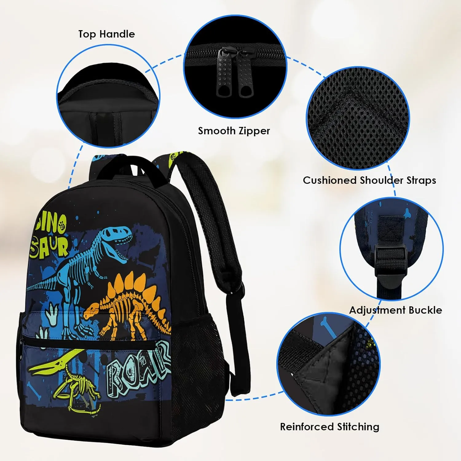 Kids Backpack for Teens Girls Boys, Dinosaur Skeleton Kids Cute Green Dino Water Resistant Child Bookbag School Bag with Adjustable Padded Straps