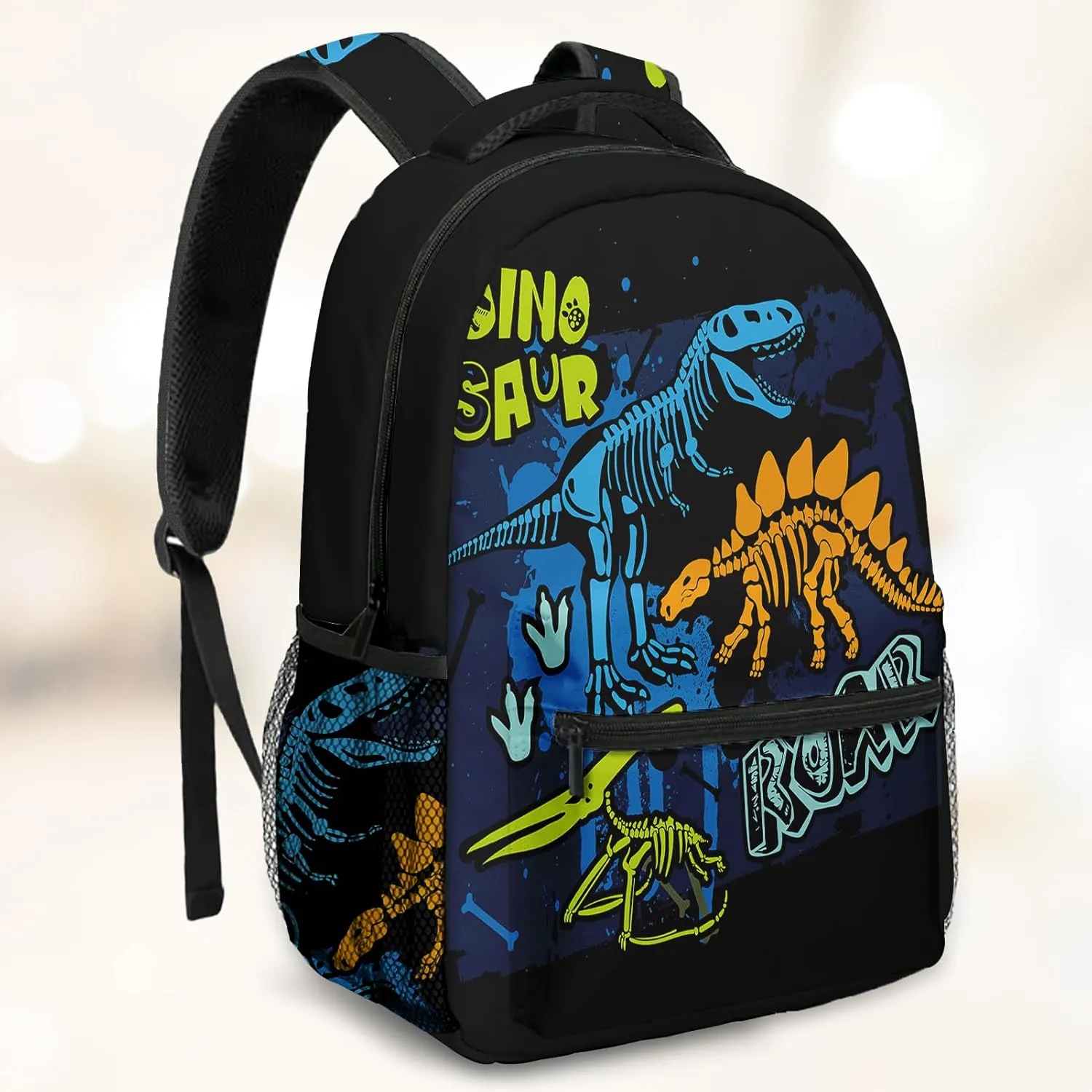 Kids Backpack for Teens Girls Boys, Dinosaur Skeleton Kids Cute Green Dino Water Resistant Child Bookbag School Bag with Adjustable Padded Straps