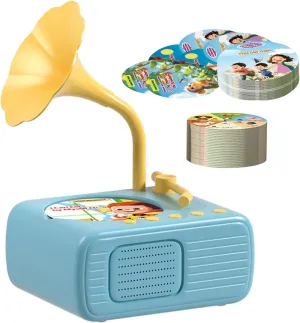 Kids Gramophone with 96 Learning Cards, Toddler Music Box Gramophone Toys, Children's Music Player Toy, Early Education Story Machine, Kids Phonograph Record Player Toys Boys Aged 3-12