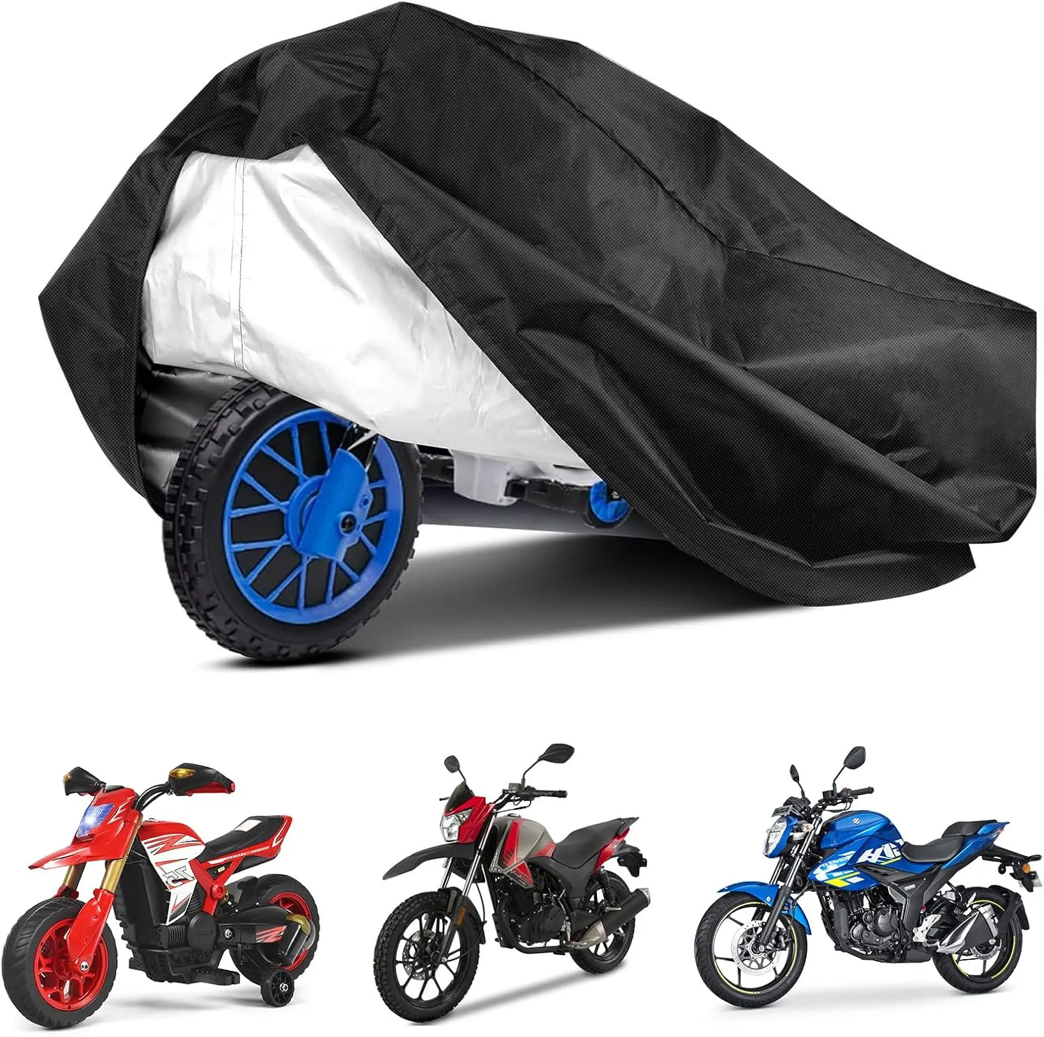 Kids Motorcycle Bike Cover Heavy Craft Oxford Fabric Preschool Motorcycle Cover Waterproof Dustproof and UV Resistant 41" L x 25" W x 33" H Black