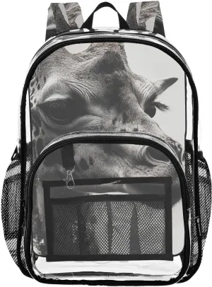 Kids PVC Clear Backpack Giraffe Double Exposure Heavy Duty Multi-pockets Large Capacity Transparent See Through Bookbag for School Travel Sport Work