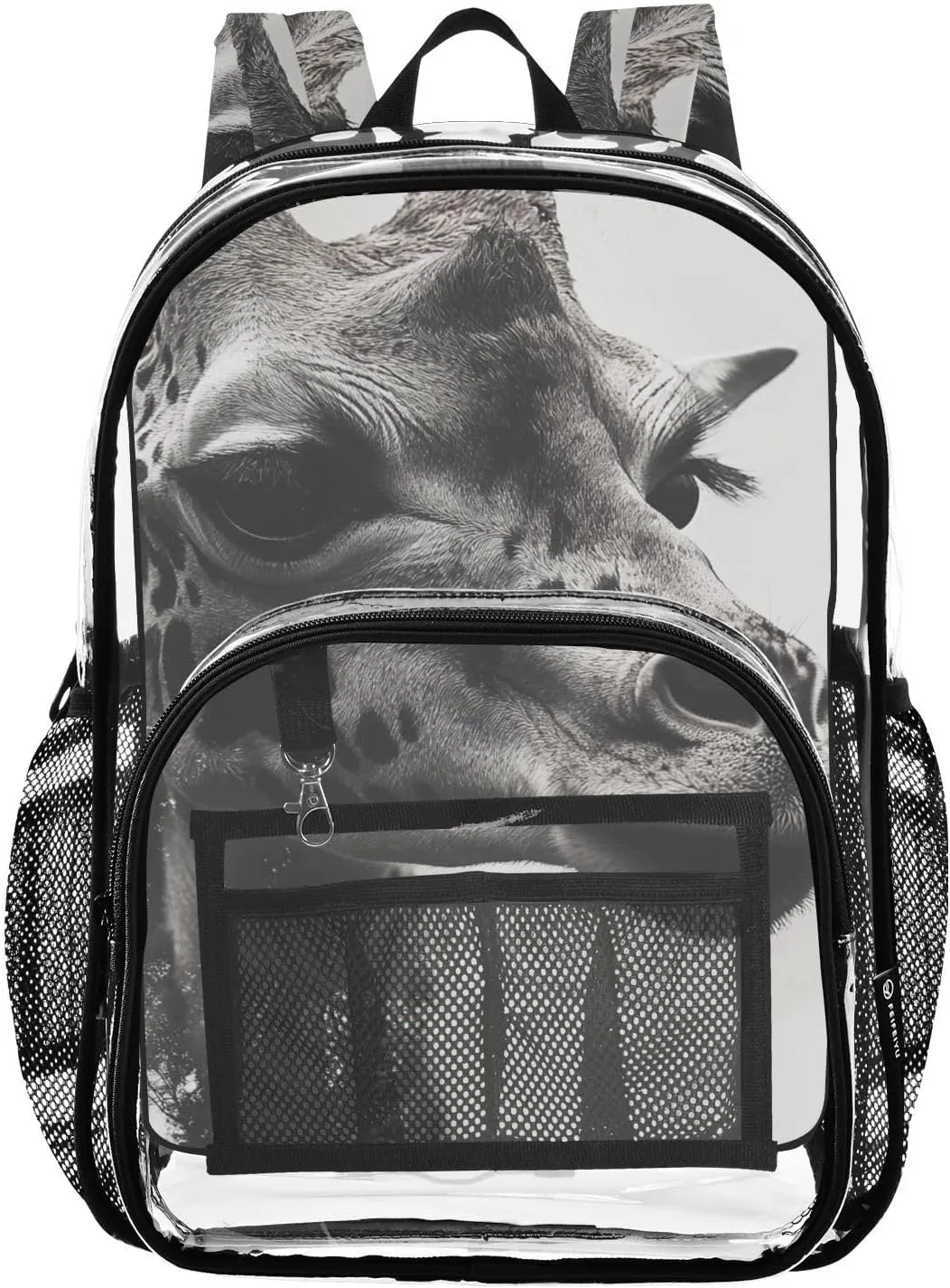 Kids PVC Clear Backpack Giraffe Double Exposure Heavy Duty Multi-pockets Large Capacity Transparent See Through Bookbag for School Travel Sport Work
