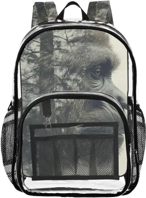 Kids PVC Clear Backpack Gorilla Double Exposure Heavy Duty Multi-pockets Large Capacity Transparent See Through Bookbag for School Travel Sport Work