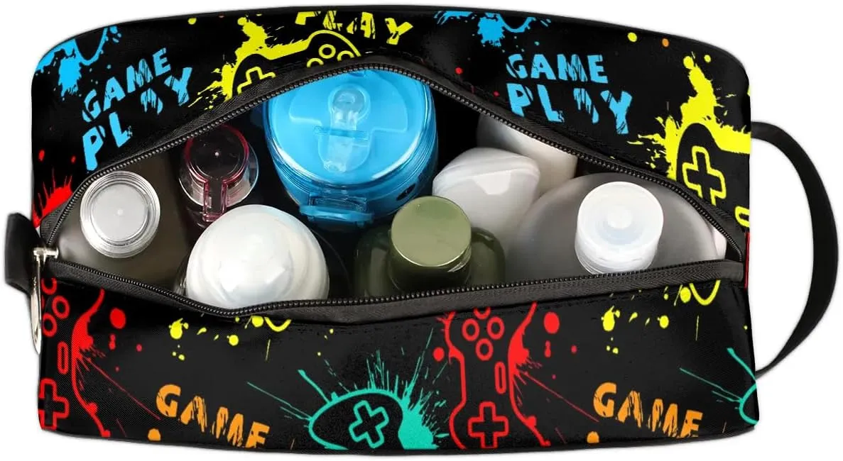 Kids Travel Toiletry Bag Boys Game Toiletry Pouch Waterproof Small Dopp Kit for Kids Hanging Wash Bag Cosmetic Bag Toiletry Bag for Travel Essential