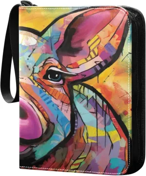 Kigai Colorful Art Pig Trading Card Binder with Sleeves PU Leather Holds 400 Cards,Double Sided Trading Card Folder with Zipper Collection Binder Album Book Case for Boys Girls