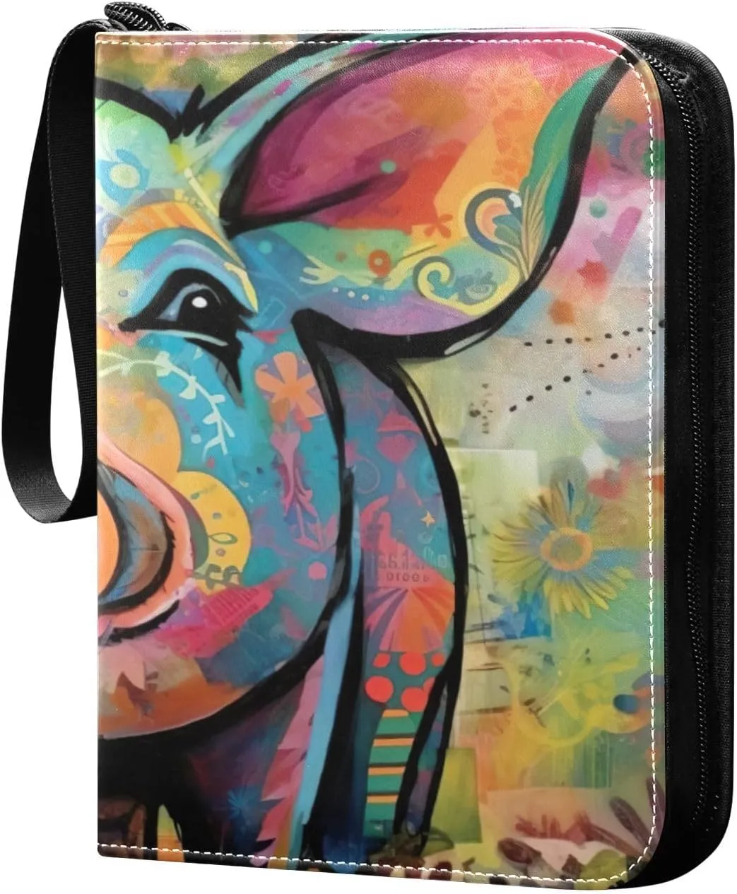 Kigai Cute Colorful Piggy Trading Card Binder with Sleeves PU Leather Holds 400 Cards,Double Sided Trading Card Folder with Zipper Collection Binder Album Book Case for Boys Girls