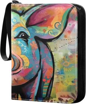 Kigai Cute Colorful Piggy Trading Card Binder with Sleeves PU Leather Holds 400 Cards,Double Sided Trading Card Folder with Zipper Collection Binder Album Book Case for Boys Girls