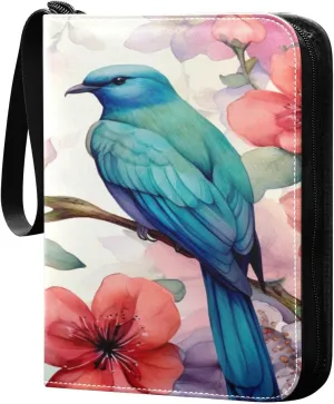Kigai Trading Card Binder with 50 Sleeves, 400 Pockets PU Zipper Card Collection Binder 4-Pocket Portable Card Folder for Sports Cards, Game Cards (Colorful Flower Bird)