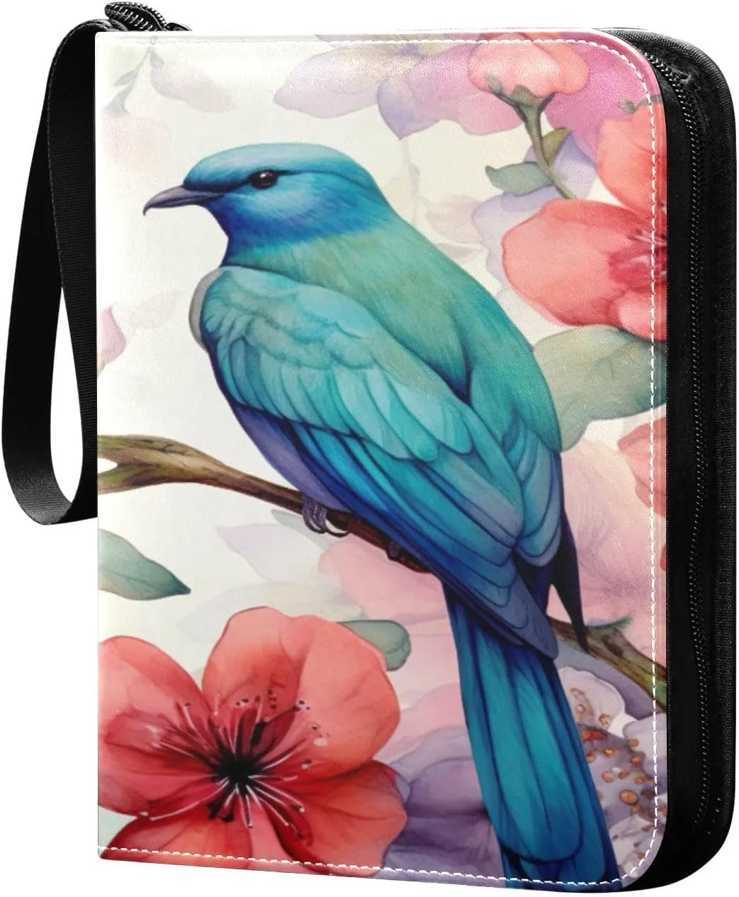 Kigai Trading Card Binder with 50 Sleeves, 400 Pockets PU Zipper Card Collection Binder 4-Pocket Portable Card Folder for Sports Cards, Game Cards (Colorful Flower Bird)