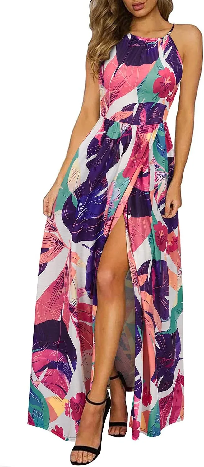 KILIG Women's Summer Maxi Dress 2025 Casual Sleeveless Split Floral Sundress Beach Vacation Flowy Long Dresses