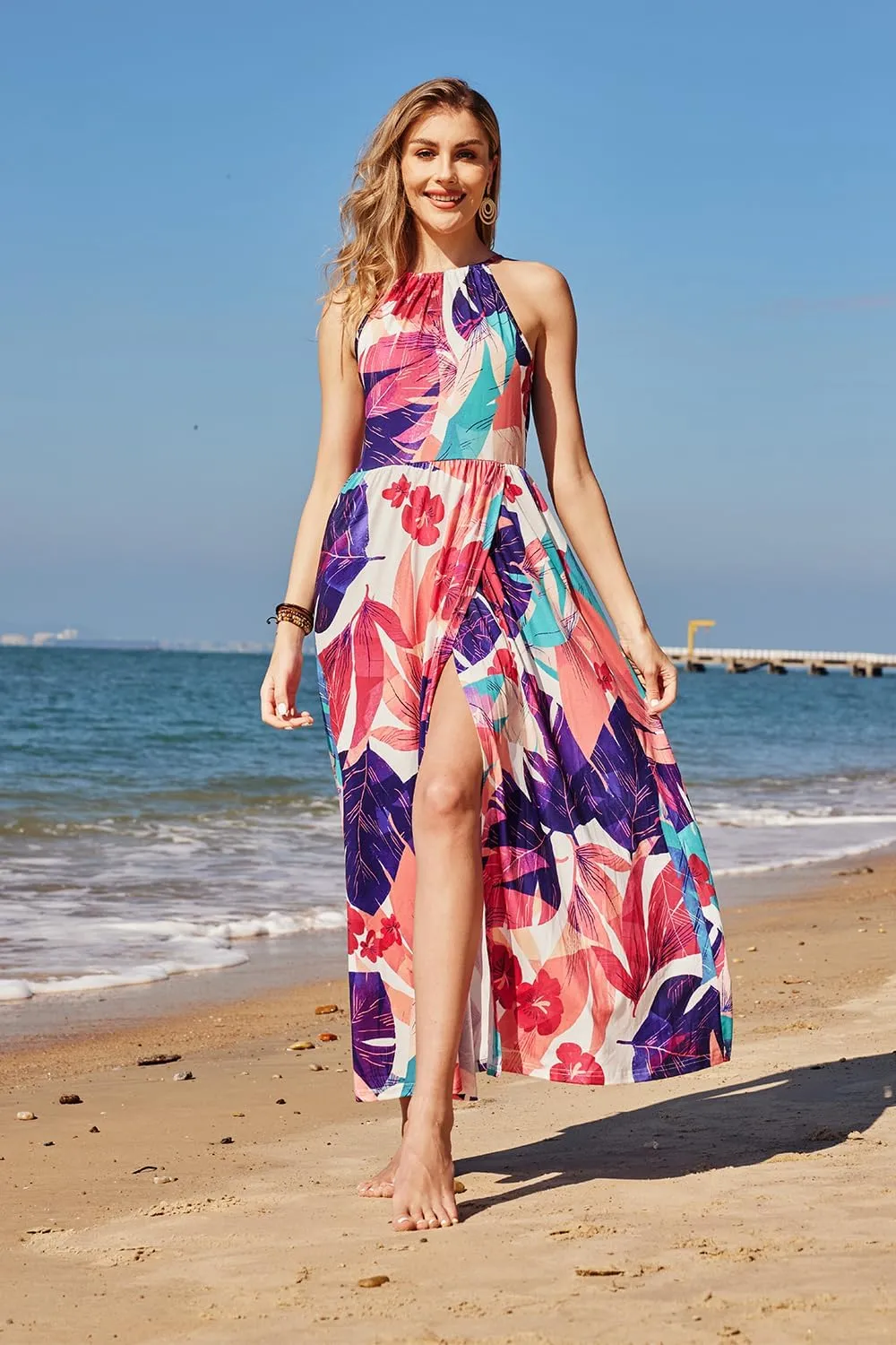 KILIG Women's Summer Maxi Dress 2025 Casual Sleeveless Split Floral Sundress Beach Vacation Flowy Long Dresses