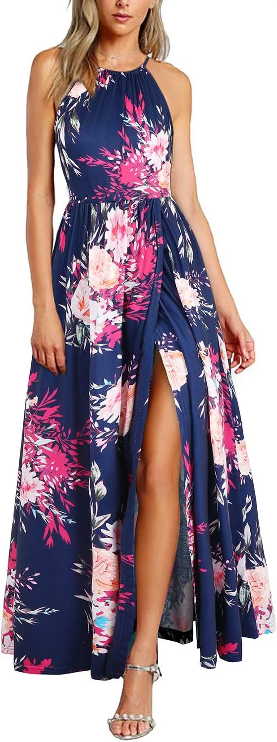 KILIG Women's Summer Maxi Dress 2025 Casual Sleeveless Split Floral Sundress Beach Vacation Flowy Long Dresses